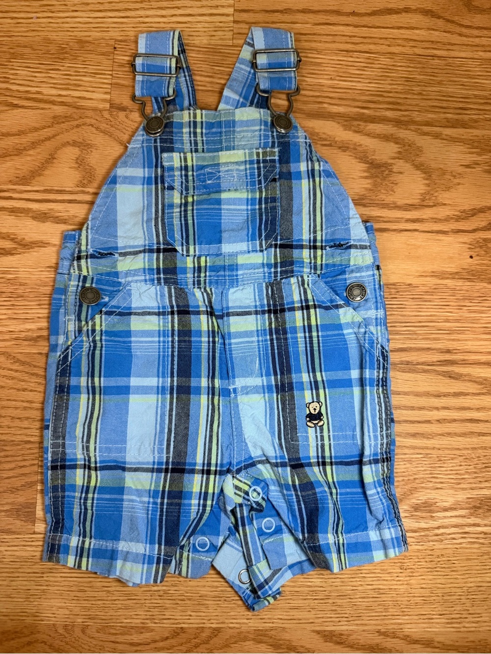 Carter’s Blue Plaid Baby Overalls with Bear Embroidered Patch